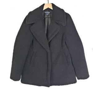 French Connection Faux Shearling Teddy Midi‎ Coat S Black Jacket